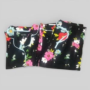 Room Service Women's Short Sleeve Notch Collar Capri Pants Pajama Set Floral XL